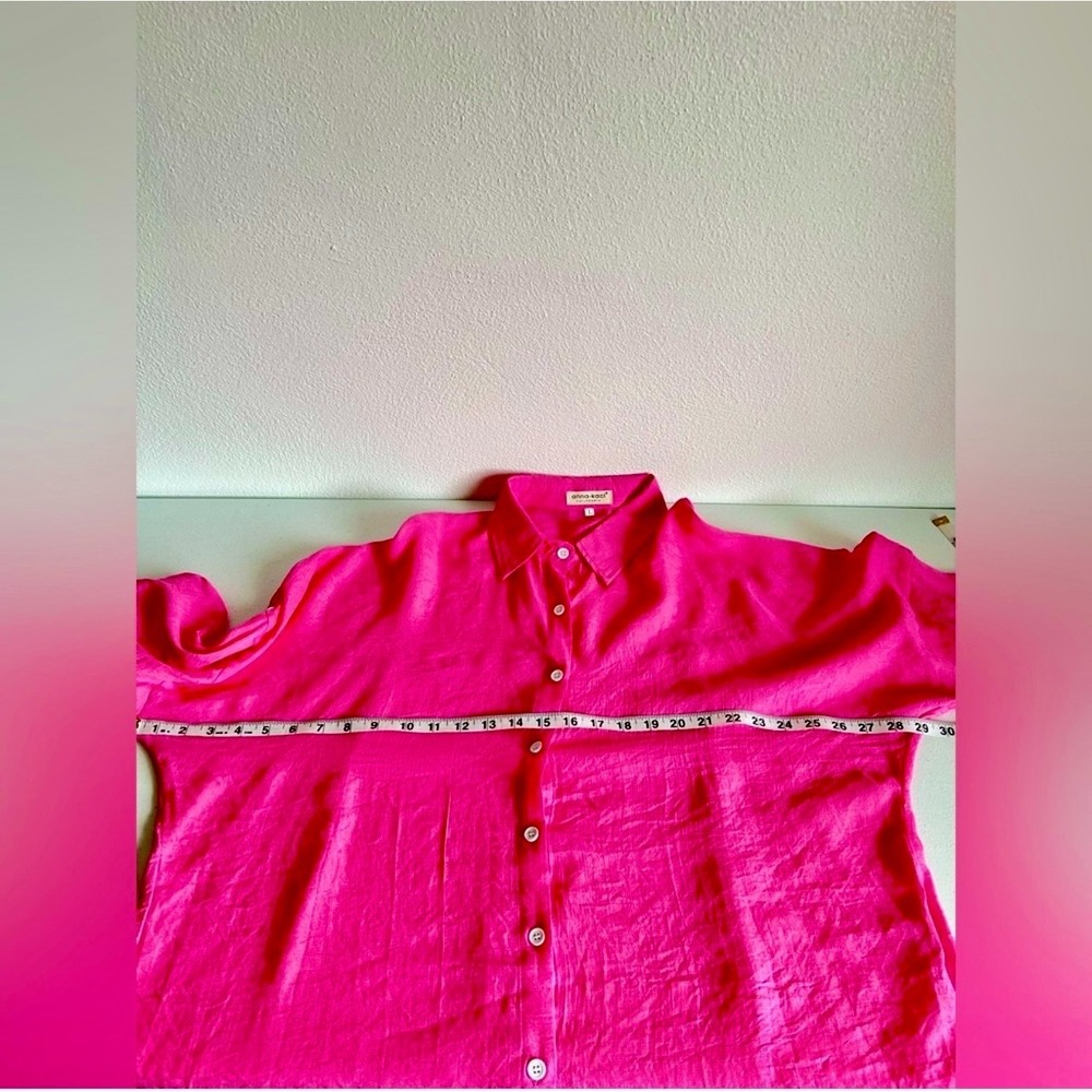 Anna-Kaci Hot Pink Button Down Boyfriend Shirt Roll Tab Coverup Blouse Size L - Picture 6 of 8